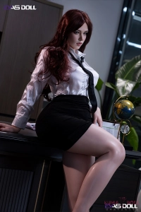 セクシーで上品なOLコスプレを着たEvas Doll Elenaの横向き
