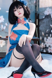 ダッチワイフ 160cm Fカップ ブルーのチャイナドレス 大胆なスリット 真实