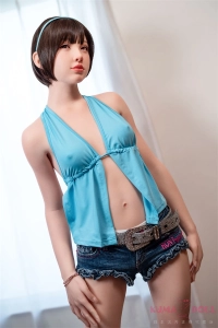 ダッチワイフ 153cm Bカップ ブルーのカチューシャ ホルターネック 真实