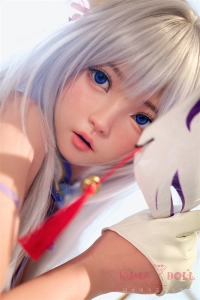 銀白のロングヘアのかわいい美少女顔のlove doll