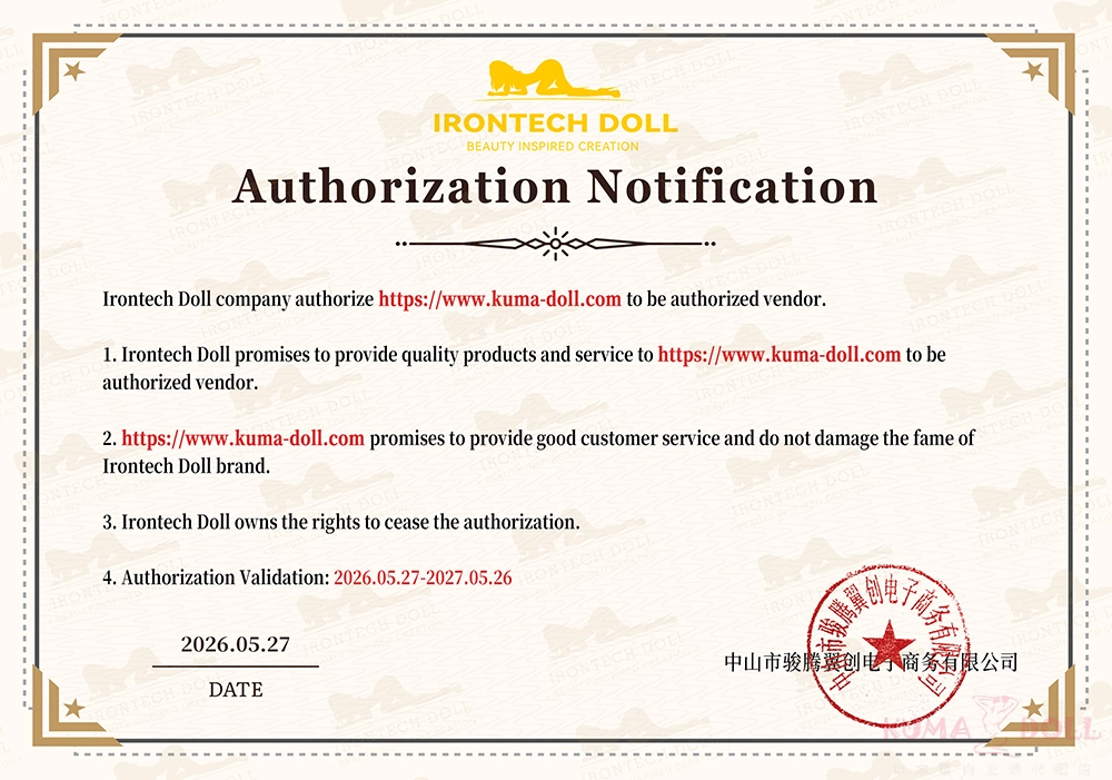 Irontech Doll代理店認定書